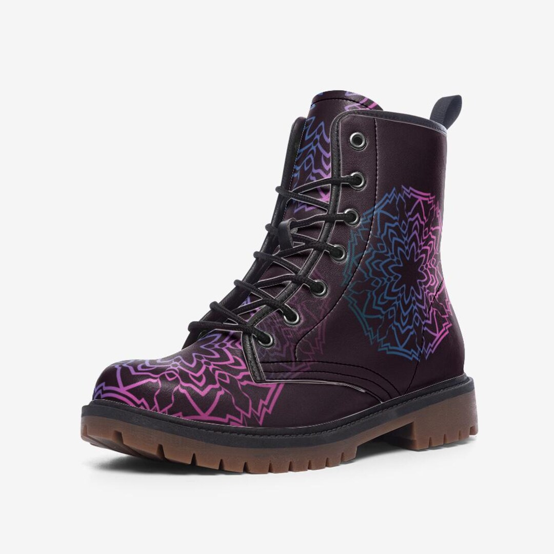 Mandala Art Combat Boots, Boho Spiritual Pattern Vegan Leather ...