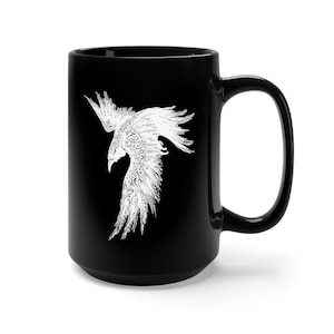 Viking Raven Crow Mug, Norse Mythology coffee mug Black Mug 15oz