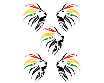 Rasta Lion Sctikers, Kiss-Cut Vinyl Decals, Rastafari Colors Jamaican Sticker, Reggae Vibes | 5 Stickers Pack, Water resistant