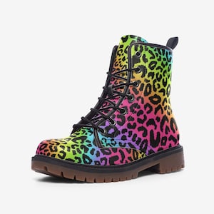 Regenboogluipaardlaarzen, veganistisch leer, gevechtslaarzen, lichtgewicht laarzen