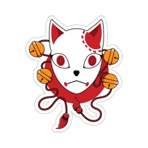 Kitsune Mask Vinyl Sticker, Japanese Fox Anime Kitsune Kiss-Cut Stickers