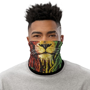 Face Mask, Rastafari Face Mask, Lion of Judah, Rasta Colors, Rasta Lion, Neck Warmer - Reusable & Washable Neck Gaiter