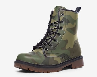 Camo Combat Boots , Green Camouflage Boots, Military Shoes, Army, Vegan Leather, Casual Leather Lightweight boots MT