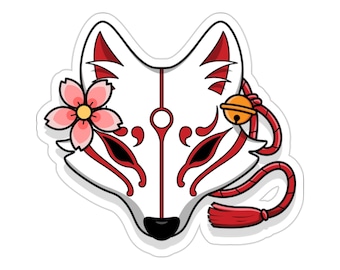 Kitsune Mask Vinyl Sticker, Japanese Fox Anime Kitsune Kiss-Cut Stickers