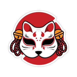 Kitsune Mask Vinyl Sticker, Japanese Fox Anime Kitsune Kiss-Cut Stickers