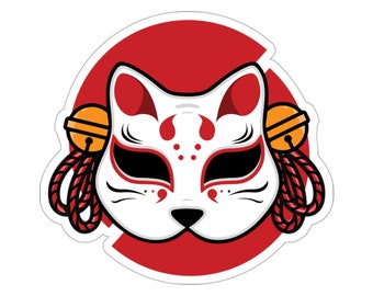 Kitsune Mask Vinyl Sticker, Japanese Fox Anime Kitsune Kiss-Cut Stickers