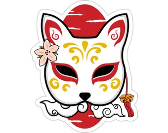Kitsune Mask Vinyl Sticker, Japanese Anime Kitsune Kiss-Cut Stickers