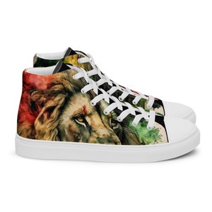 Rasta Lion Rastafari Watercolor Sneakers, Women&#39;s & Men’s high top canvas shoes