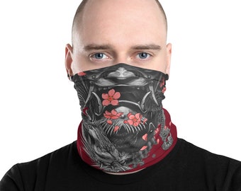 Samurai Face Mask, Neck Gaiter, Oni Face Mask, Bushido Face Mask, Dragon Face Mask, Japanese Demon Tattoo Washable Mask,