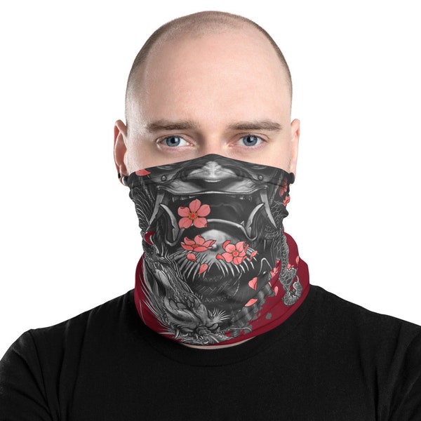 Samurai Face Mask, Neck Gaiter, Oni Face Mask, Bushido Face Mask, Dragon Face Mask, Japanese Demon Tattoo Washable Mask,