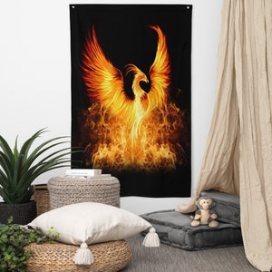Rising Phoenix Flag | Resurrection Rebirth Bird Art Decoration | 34.5" x 56" | 86.3 cm x 142.2 cm