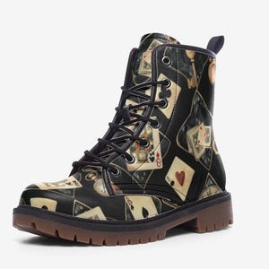 Alice in Wonderland Themed Combat Boots, Vegan Leather, Casual Leather Lightweight boots MT