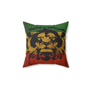 Rasta Lion Pillow, Rasta Colors Pillow, Rastafari-Double Sided Lion Of Judah-Peace & Unity, Spun Polyester Square Pillow