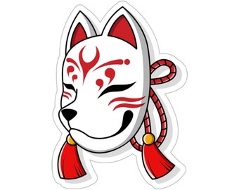 Kitsune Mask Vinyl Sticker, Japanese Fox Anime Kitsune Kiss-Cut Stickers