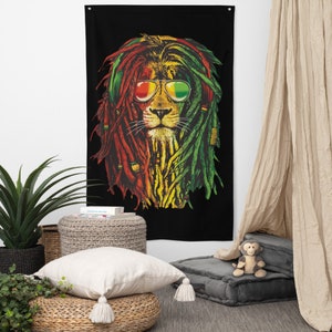 Rasta Lion Flag | Jamaican Rastafari Decoration  | 34.5&quot; x 56&quot; | 86.3 cm x 142.2 cm