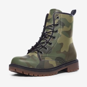 Camo-gevechtslaarzen, groene camouflagelaarzen, militaire schoenen, leger, veganistisch leer, casual leren lichtgewicht laarzen MT