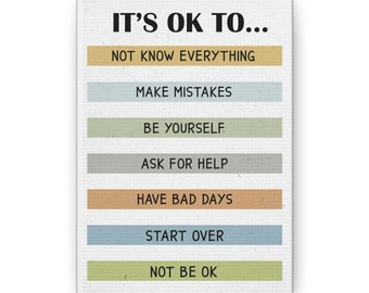 Empathy & Mental Health Awareness Canvas Print, "IT'S OK", Ready to hang (multiple sizes), office decor, Psychotherapy, Motivation, Wall Art