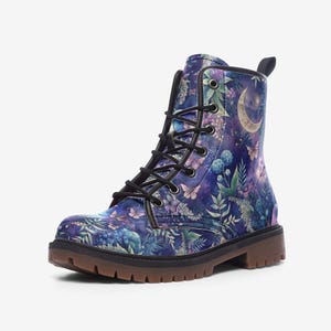 Celestial Dreamscape Moon, Forest Witch Magic Floral vegan leren laarzen