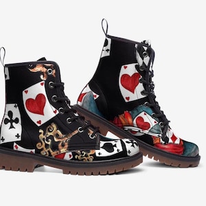 Alice in Wonderland Vegan Leather Combat Boots, Casual Leather Lightweight boots MT