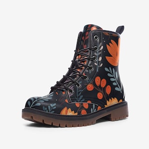 Boho Fall Boots, Cute Flowers Vegan Leather Floral Lightweight boots