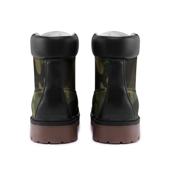 Camo Combat Boots , Green Camouflage Boots, Military Shoes, Army, Men Women Gift, Premium Lightweight Microfiber Leather Chukka Boots