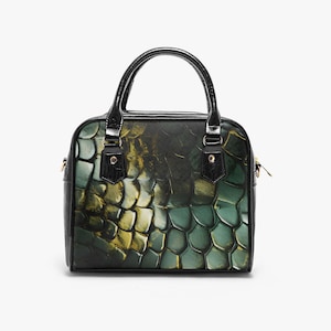 Drachenschuppen Umhängetasche, Grüne Reptil Print Satteltasche, Fantasy Geldbörse, Lässige Leder Satteltasche