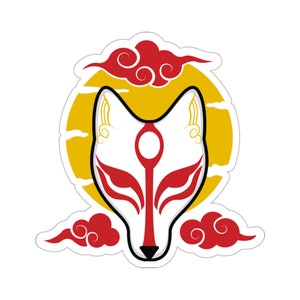 Kitsune Mask Vinyl Sticker, Japanese Fox Anime Kitsune Kiss-Cut Stickers