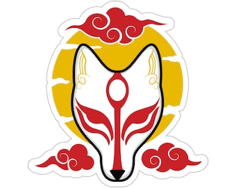 Kitsune Mask Vinyl Sticker, Japanese Fox Anime Kitsune Kiss-Cut Stickers