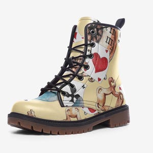 Alice in Wonderland Themed Combat Boots, Vegan Leather, Casual Leather Lightweight boots MT