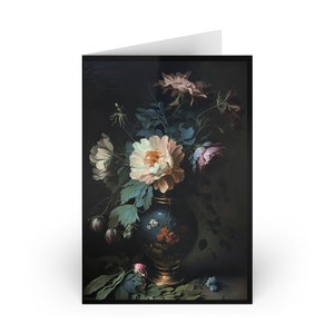Cartes de voeux Dark Moody Flowers (1 ou 10 pièces), (expédiées du Canada), Dark Academia Botanical Art, Black Still Life art, Black Art