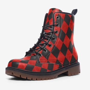 Alice in Wonderland Themed Combat Boots, Vegan Leather, Casual Leather Lightweight boots MT
