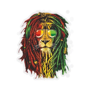 Autocollant Rasta Lion, Lion de Juda, Autocollant Reggae, Autocollant Rastafari Kiss-Cut pour Rasta Lover