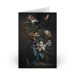 Dark Moody Flowers-wenskaarten (1 of 10 stuks), (verzonden vanuit Canada), Dark Academia Botanical Art, Black Stilleven, Black Art Cards