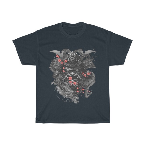 Samurai T-Shirt, Warrior Bushido Mask, Japanese Oni Tee, for Samurai Lover, Unisex Heavy Cotton Tee