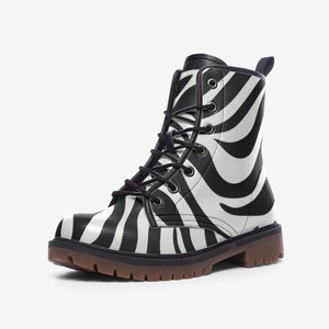 Zebragevechtslaarzen - veganistisch leer, casual lichtgewicht laarzen in militaire stijl, trendy en comfortabel schoeisel