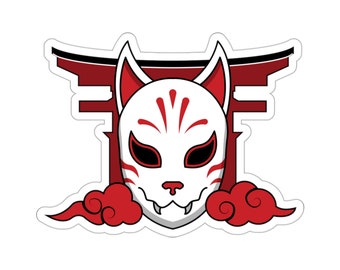 Kitsune Mask Vinyl Sticker, Japanese Fox Anime Kitsune Kiss-Cut Stickers