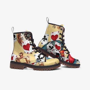 Alice in Wonderland Vegan Leather Combat Boots, Casual Leather Lightweight boots MT