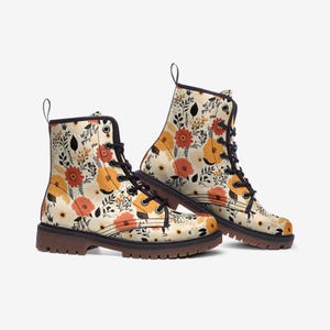 Boho Fall Boots, Cute Flowers Vegan Leather Floral Lightweight boots