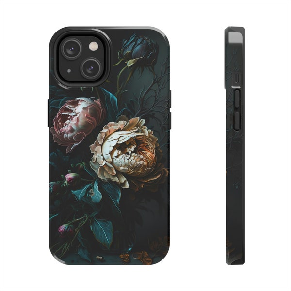 Dark Floral Pattern Phone Case, Dark Flower Case for iPhone 14 13 12 11 Pro Max And More, Dark Academia, Vintage Painting, Case-mate