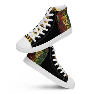 Rasta Lion Sneakers Rastafari Reggae Jamaica, Women&#39;s & Men’s high top canvas shoes