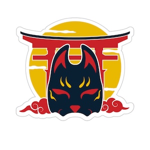 Black Kitsune Mask Vinyl Sticker, Japanese Fox Anime Kitsune Kiss-Cut Stickers