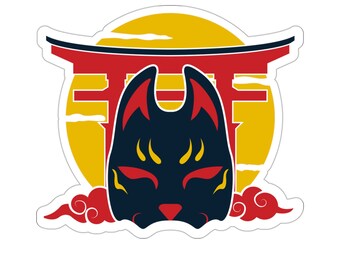 Black Kitsune Mask Vinyl Sticker, Japanese Fox Anime Kitsune Kiss-Cut Stickers