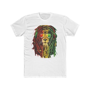 T-shirt Rasta Lion Rastafari Jamaican Culture Reggae & Peace, Tee Crew en coton pour hommes