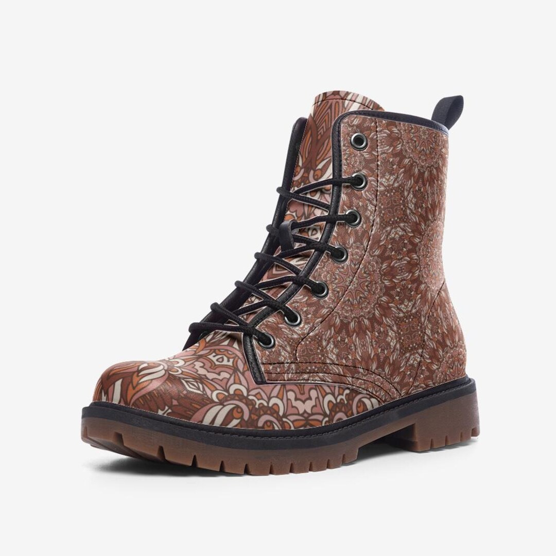 Mandala Pattern Combat Boots for Women, Mandala Vegan Leather ...