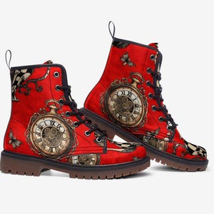 Alice in Wonderland Themed Combat Boots, Vegan Leather, Casual Leather Lightweight boots MT