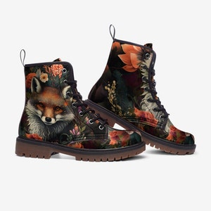 Fox-gevechtslaarzen met bloemen, veganistisch leer, winterlaarzen, lichtgewicht laarzen MT
