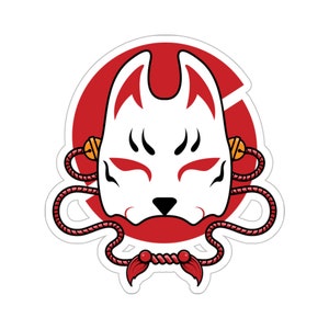 Kitsune Mask Vinyl Sticker, Japanese Fox Anime Kitsune Kiss-Cut Stickers