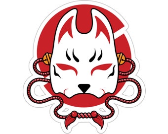 Kitsune Mask Vinyl Sticker, Japanese Fox Anime Kitsune Kiss-Cut Stickers