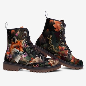 Cottagecore Fox-gevechtslaarzen, veganistisch leer, casual leer lichtgewicht laarzen MT