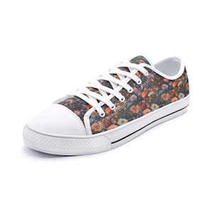 Floral Dark Academia Sneakers, Unisex Low Top Canvas Shoes